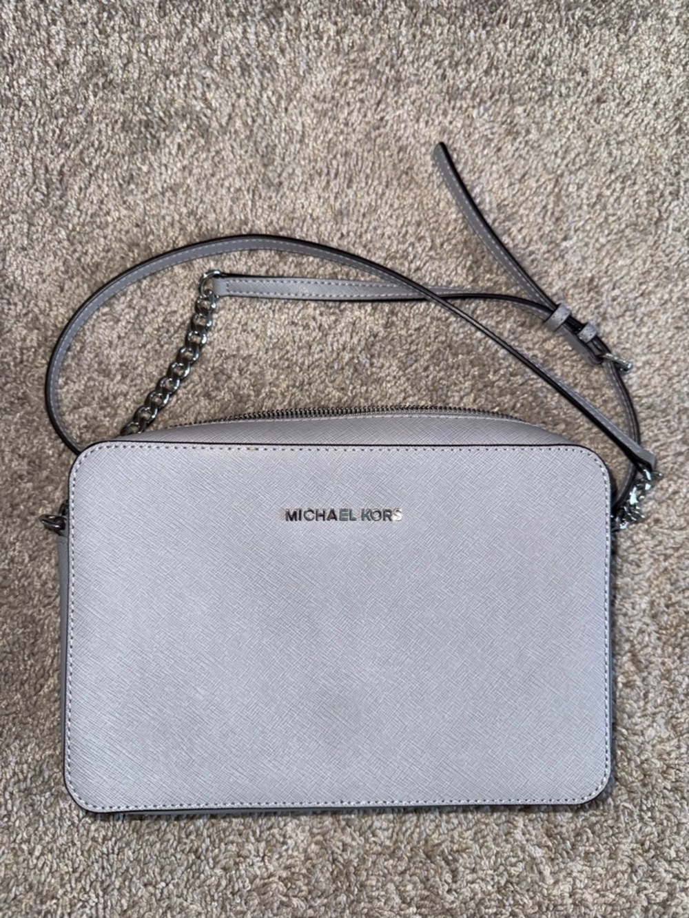 Michael Kors Light Gray Saffiano Leather Crossbody with Chain Strap